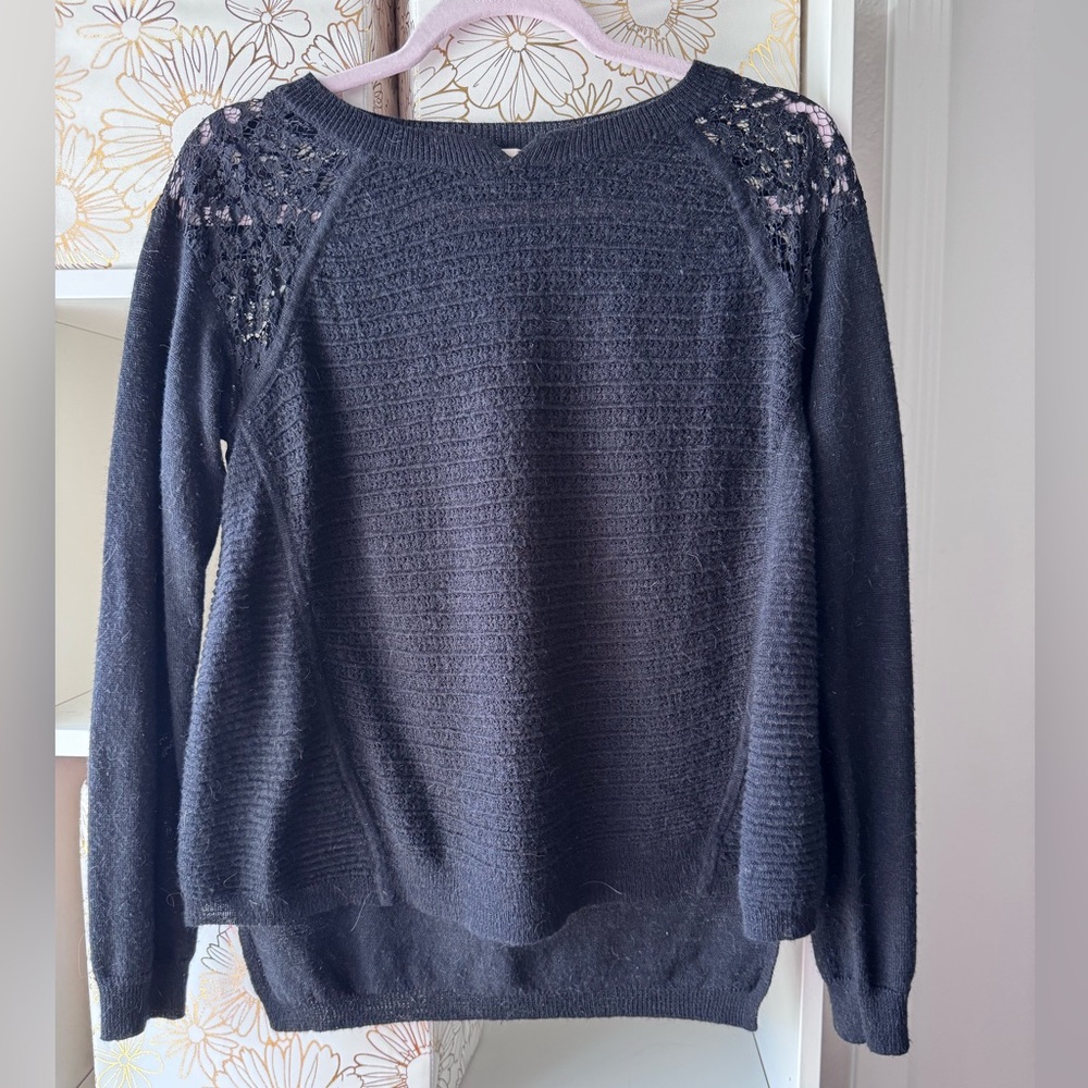 Rebecca Taylor Black Sweater with Lace Accents. Spring cleaning-open to offers!